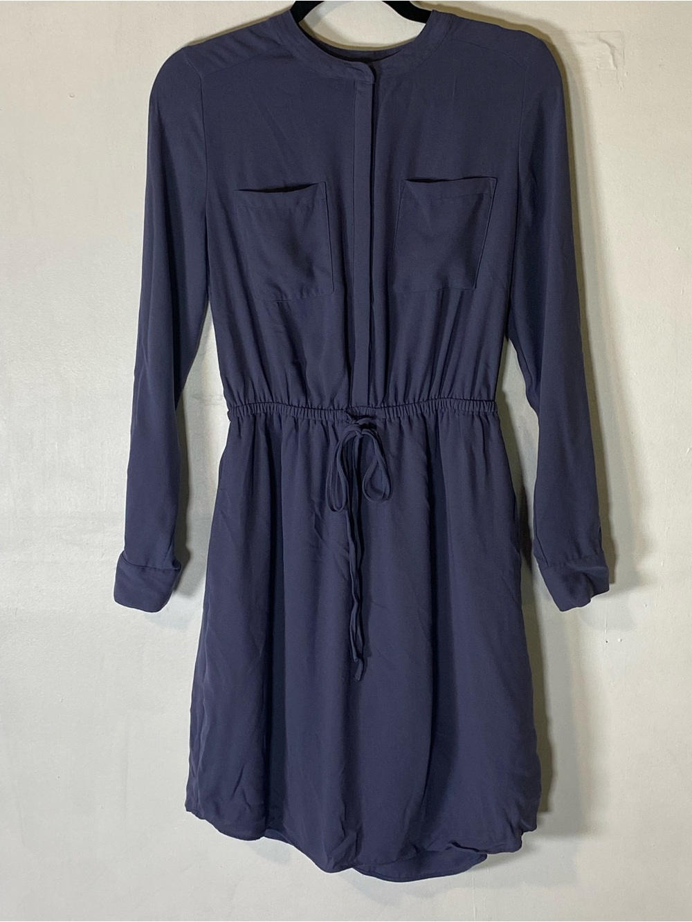 APT 9‎ Dusty Blue Long Sleeve Shirt Dress Tie Waist Minimalist Career 4